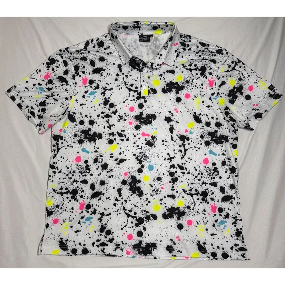 Sunday Swagger Mens 3XL Paint Splatter‎ Golf Polo Shirt White Neon Multi Color